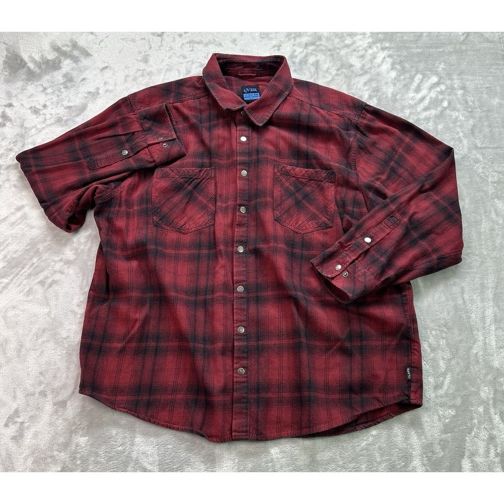 LAPG LA Police Gear Snap-Button Flannel Shirt 2XL Men Red Plaid Lightweight Work